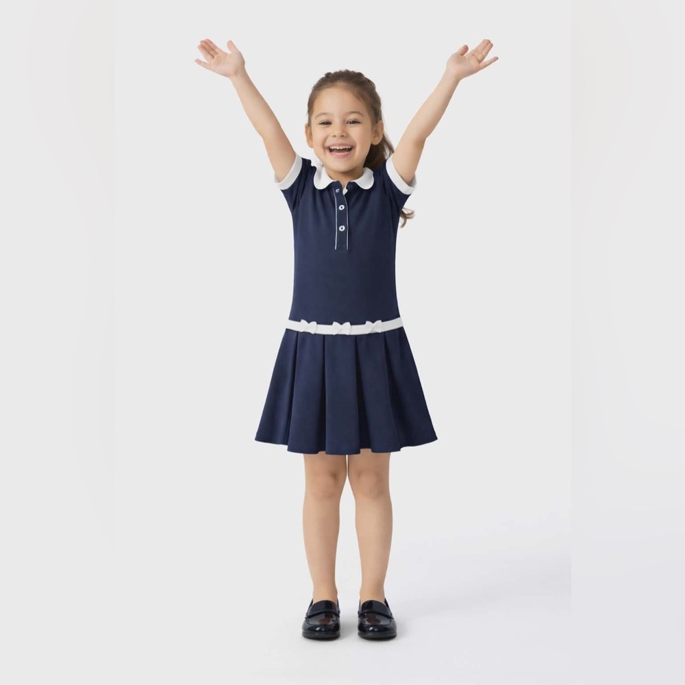 EUC. SMALL (7/8) Eddie Bauer Girls Navy Blue Nauticsl-vibe Polo Dress